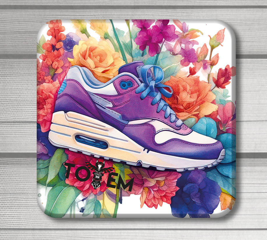 4 acrylic drink coasters with a trainer / floral theme