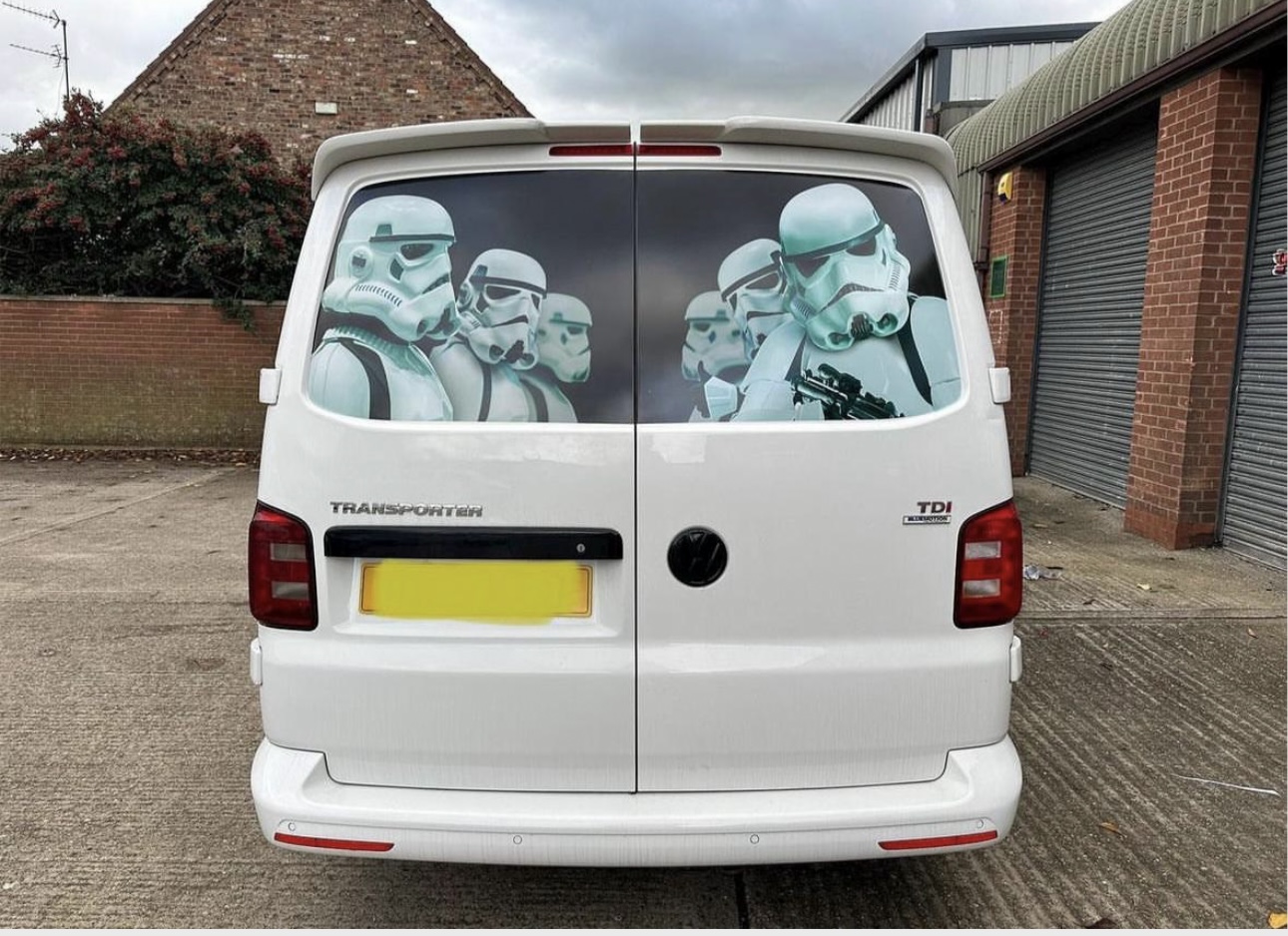 a sci-fi trooper themed adhesive panel wrap