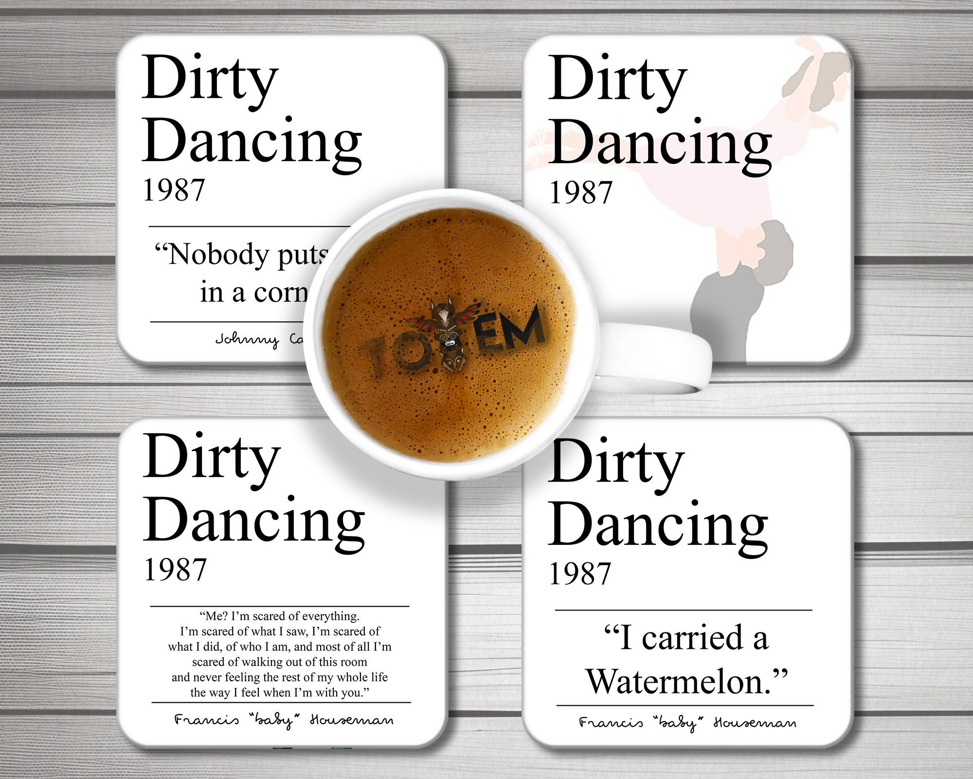 4 acrylic drink coasters featuring dirty dancing movie quotes 