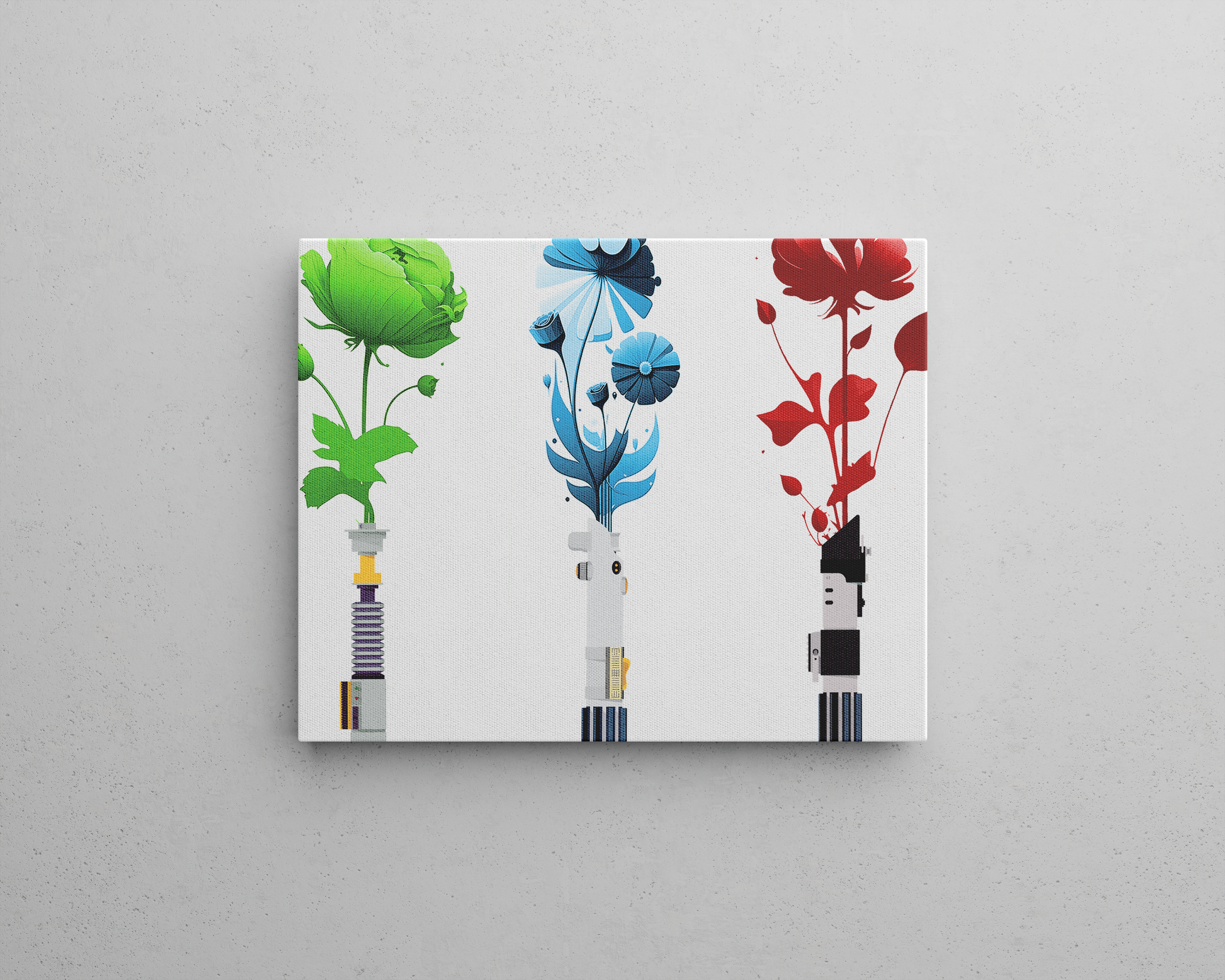 Floral Lightsaber Canvas print - 50 by 40 cm canvas wrapped around our unique card frame 