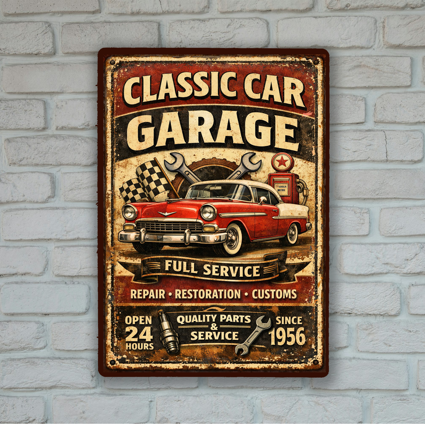 Classic Car Garage Metal Sign