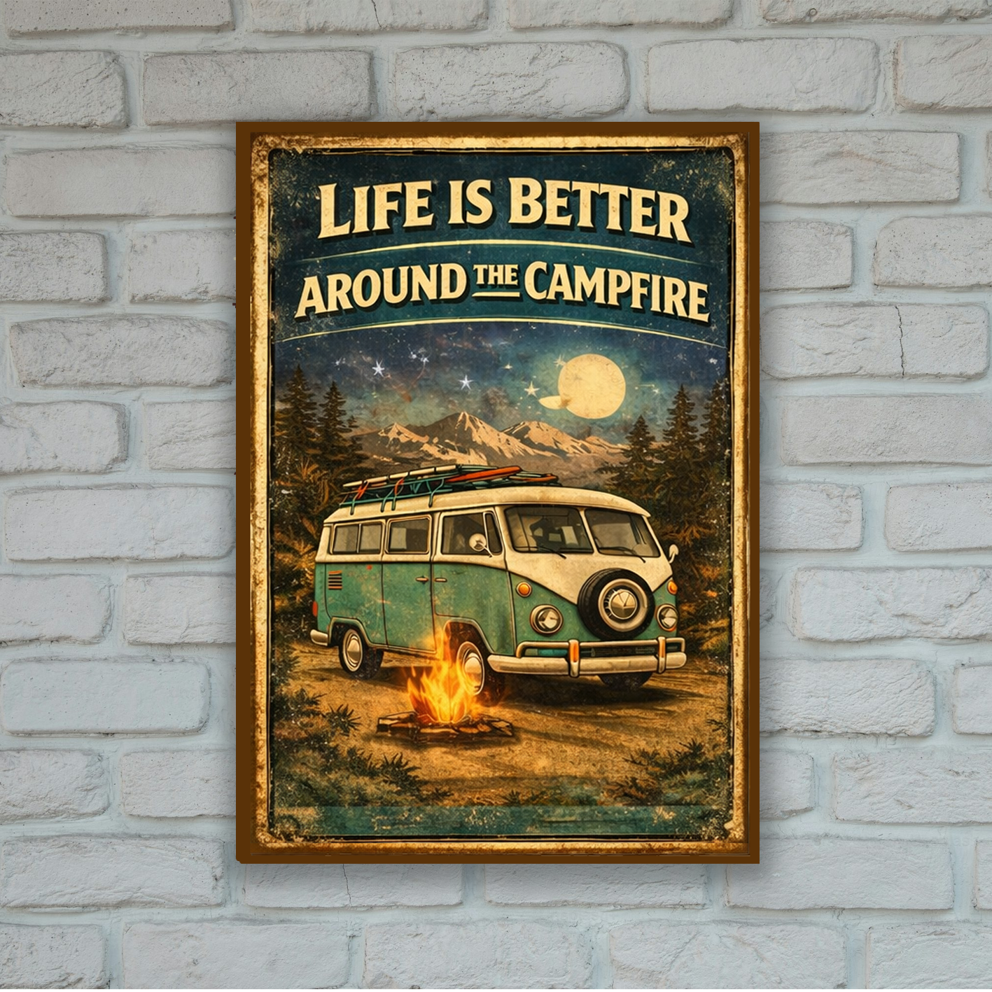Classic camper van / adventure retro style A4 DIBOND aluminium printed sign board 