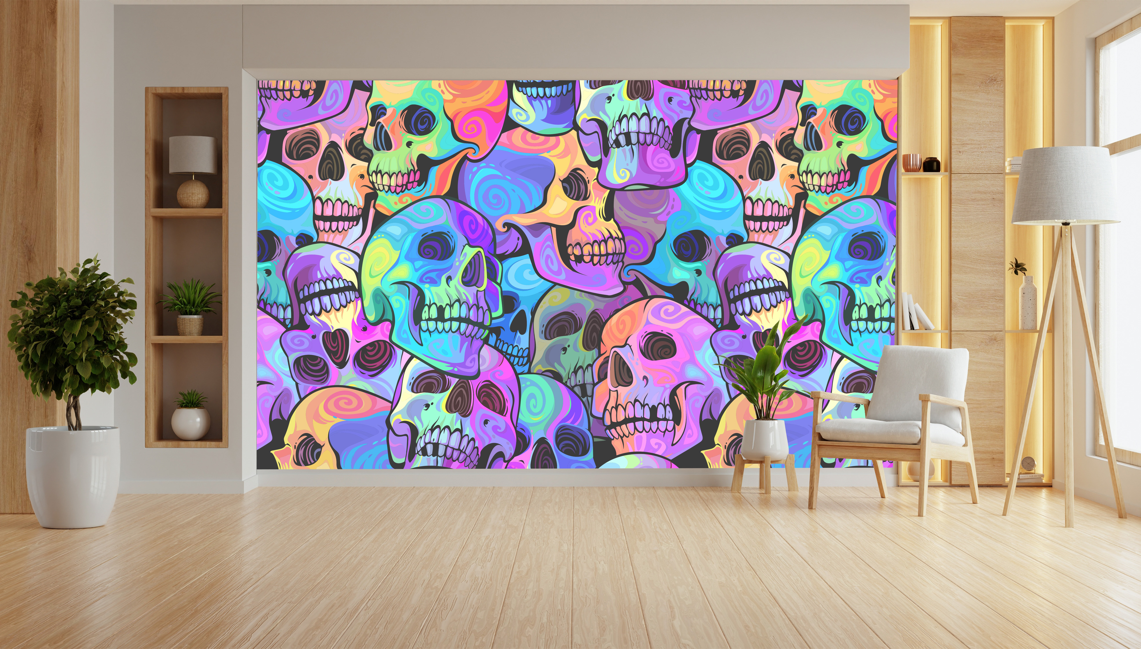 Colourful Skull Art adhesive Wall Mural
