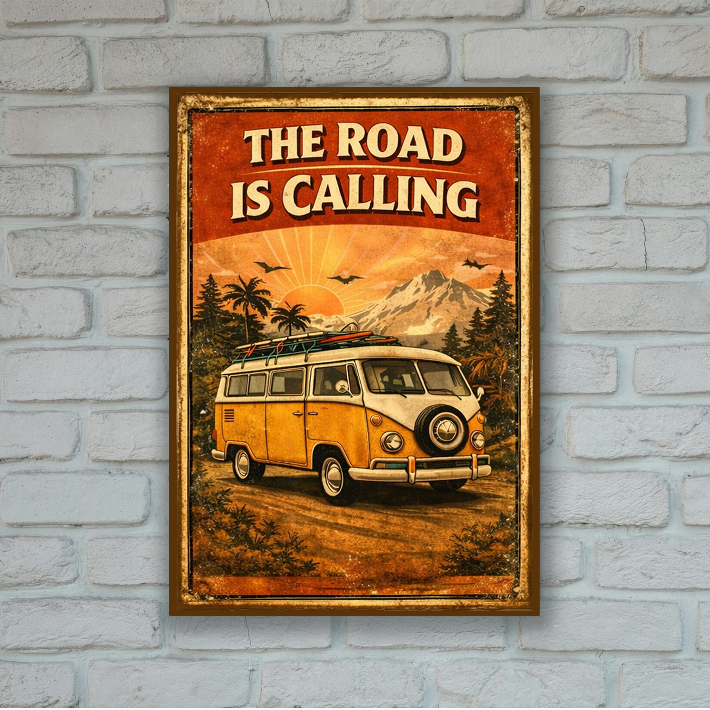 Classic camper van / adventure retro style A4 DIBOND aluminium printed sign board 