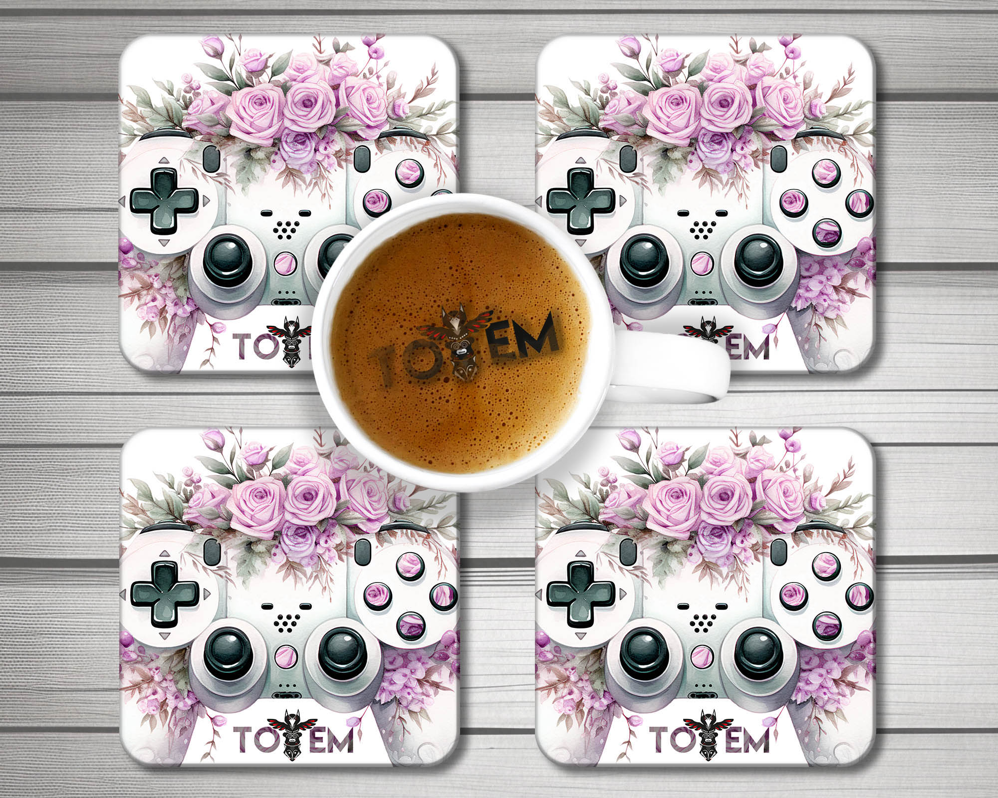 Floral game controller Coasters Set