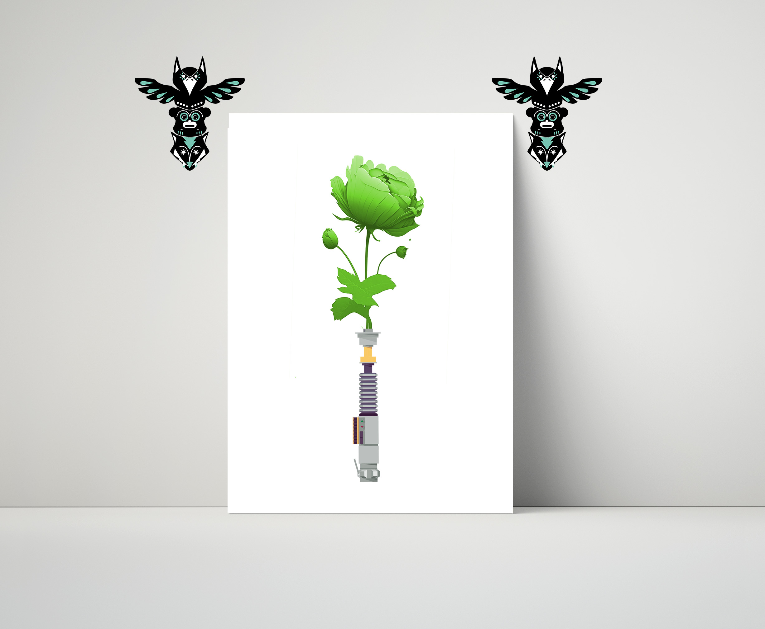 Green Floral Lightsaber Art Print
