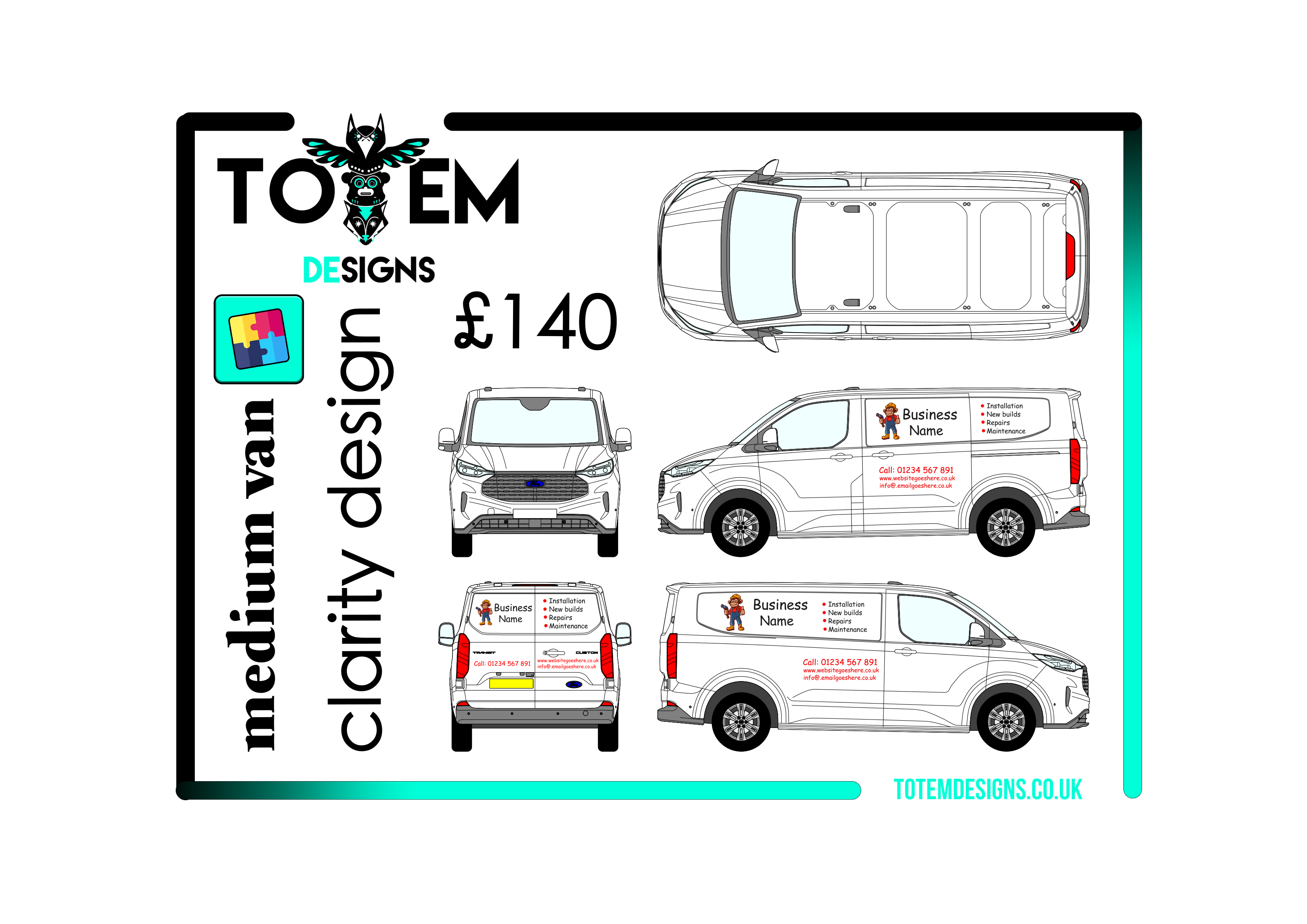 Self-Install Van Sign Kit – Small, Medium & Large Van sizes - clarity template