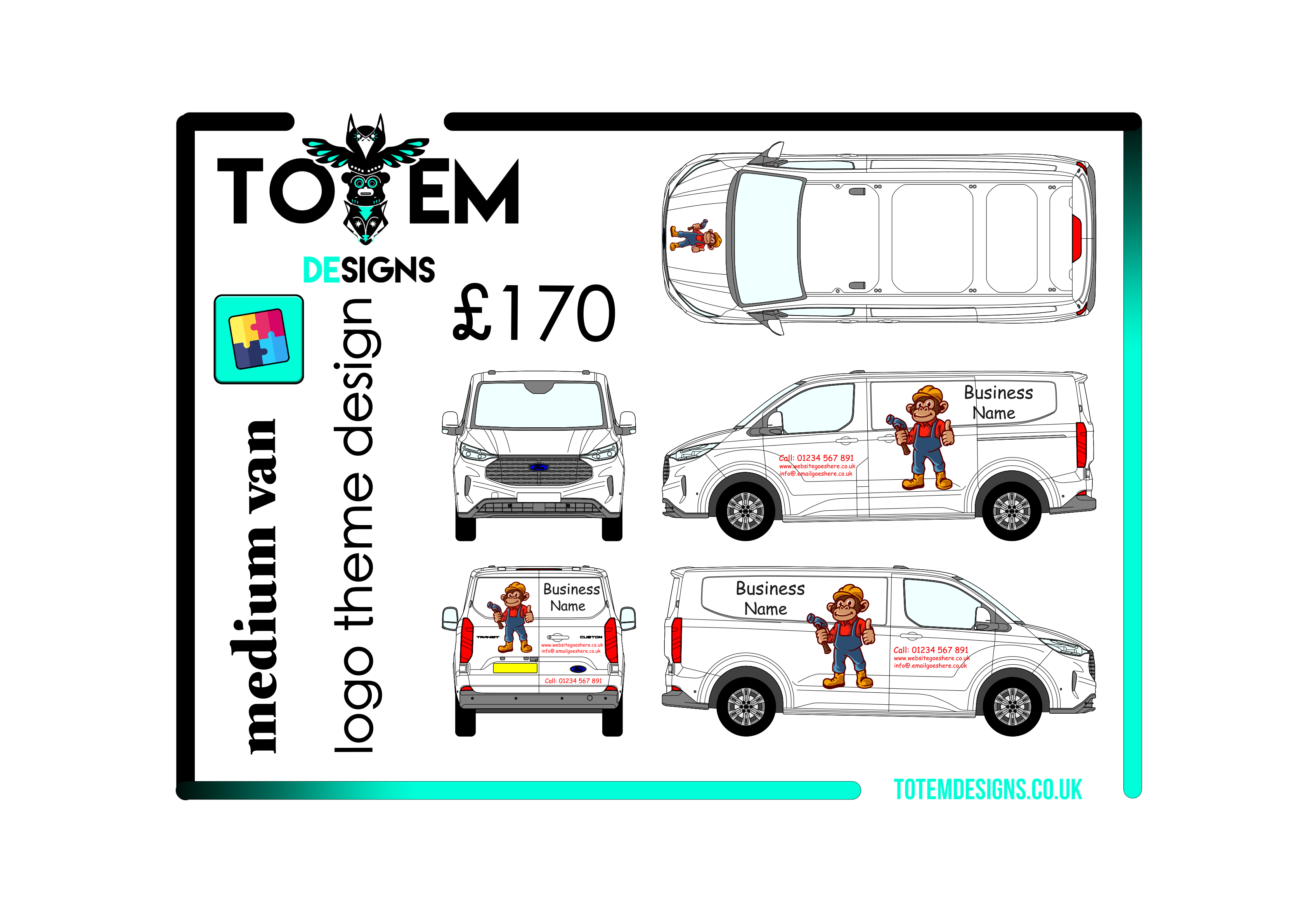 Self-Install Van Sign Kit – Small, Medium & Large Van sizes - logo themed template