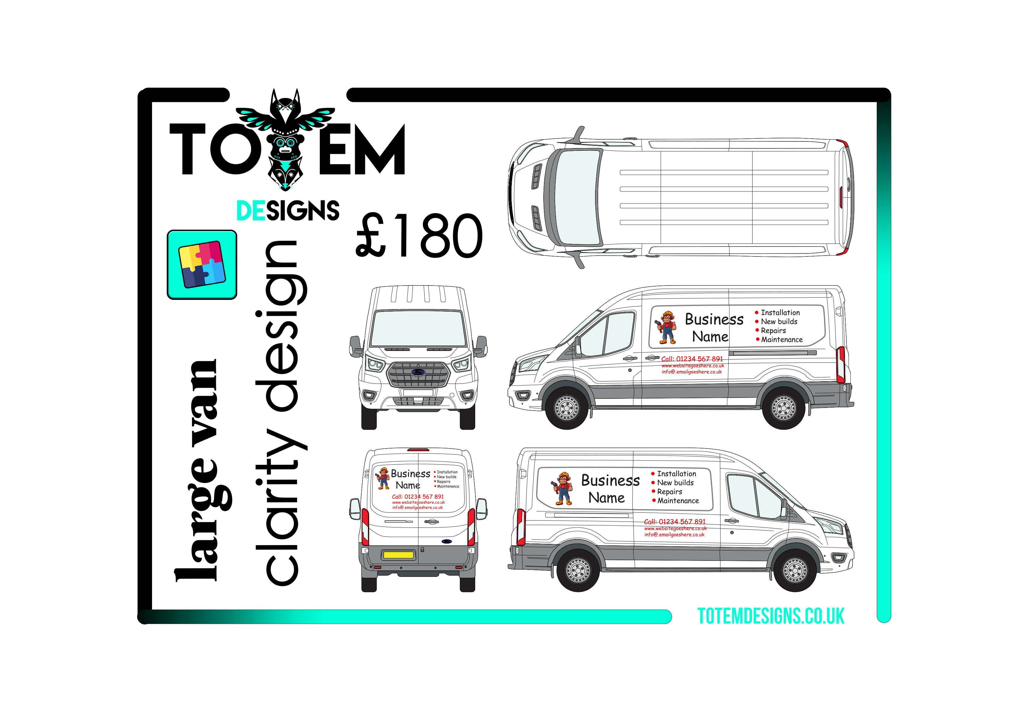 Self-Install Van Sign Kit – Small, Medium & Large Van sizes - clarity template