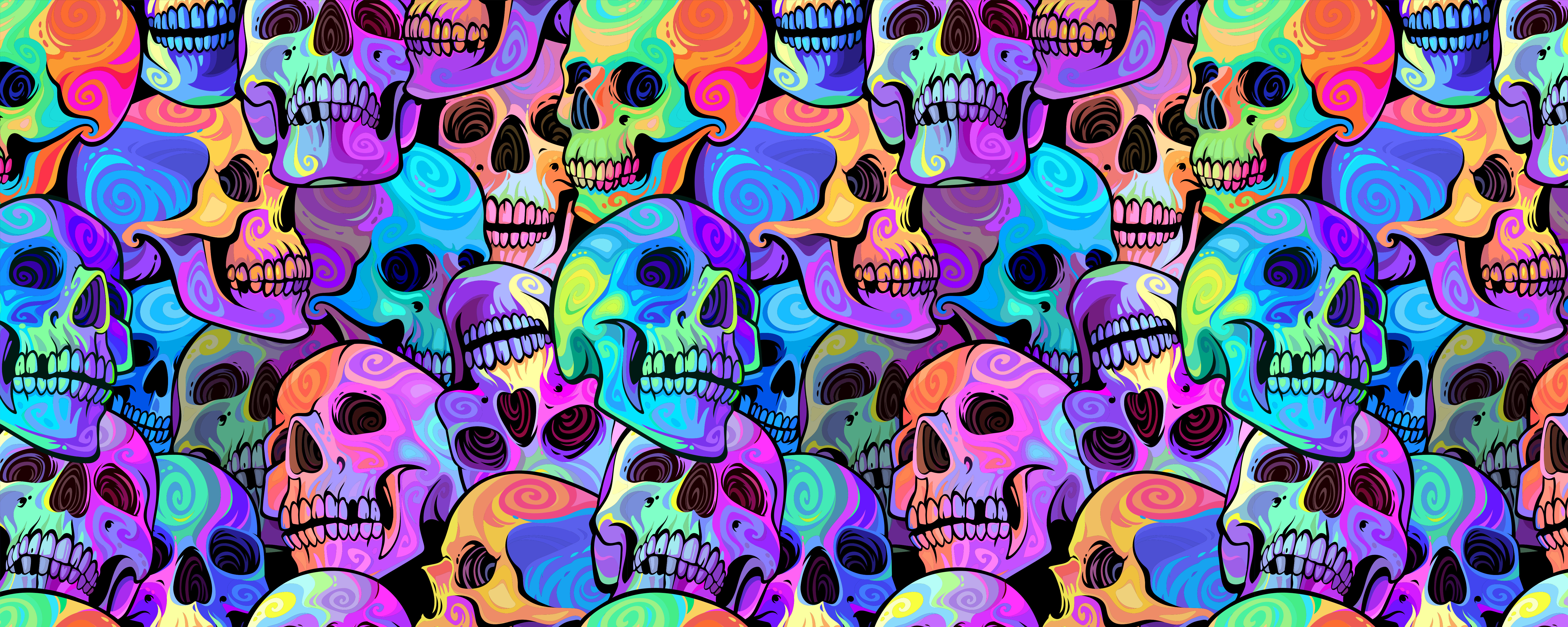 Colourful Skull Art adhesive Wall Mural