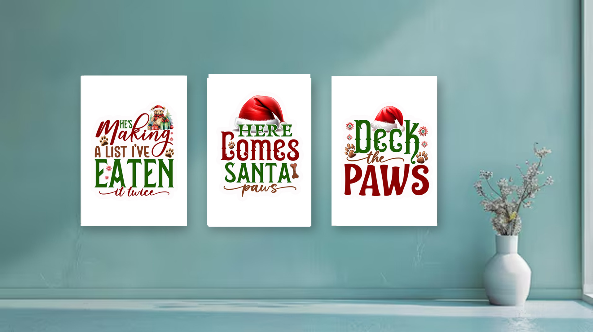 Christmas dog themed A4 card prints