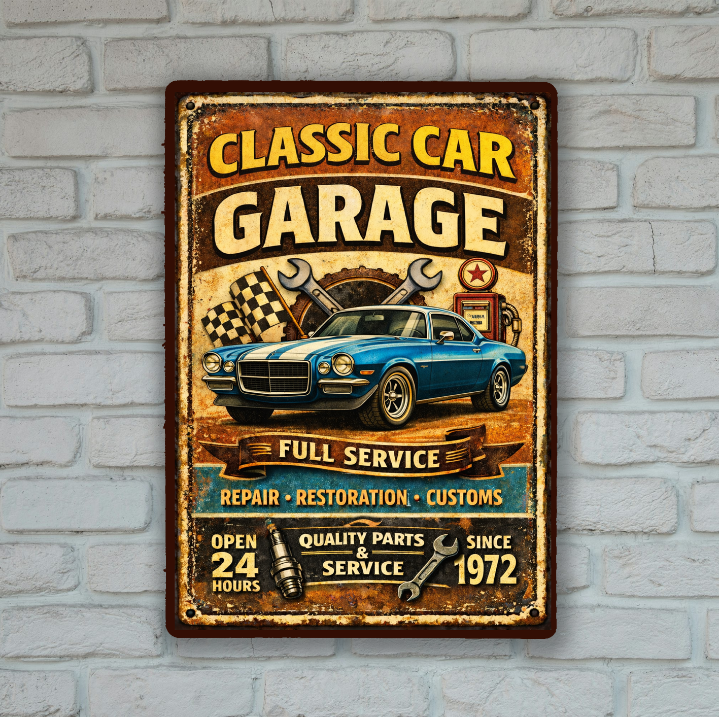 Classic Car Garage Metal Sign