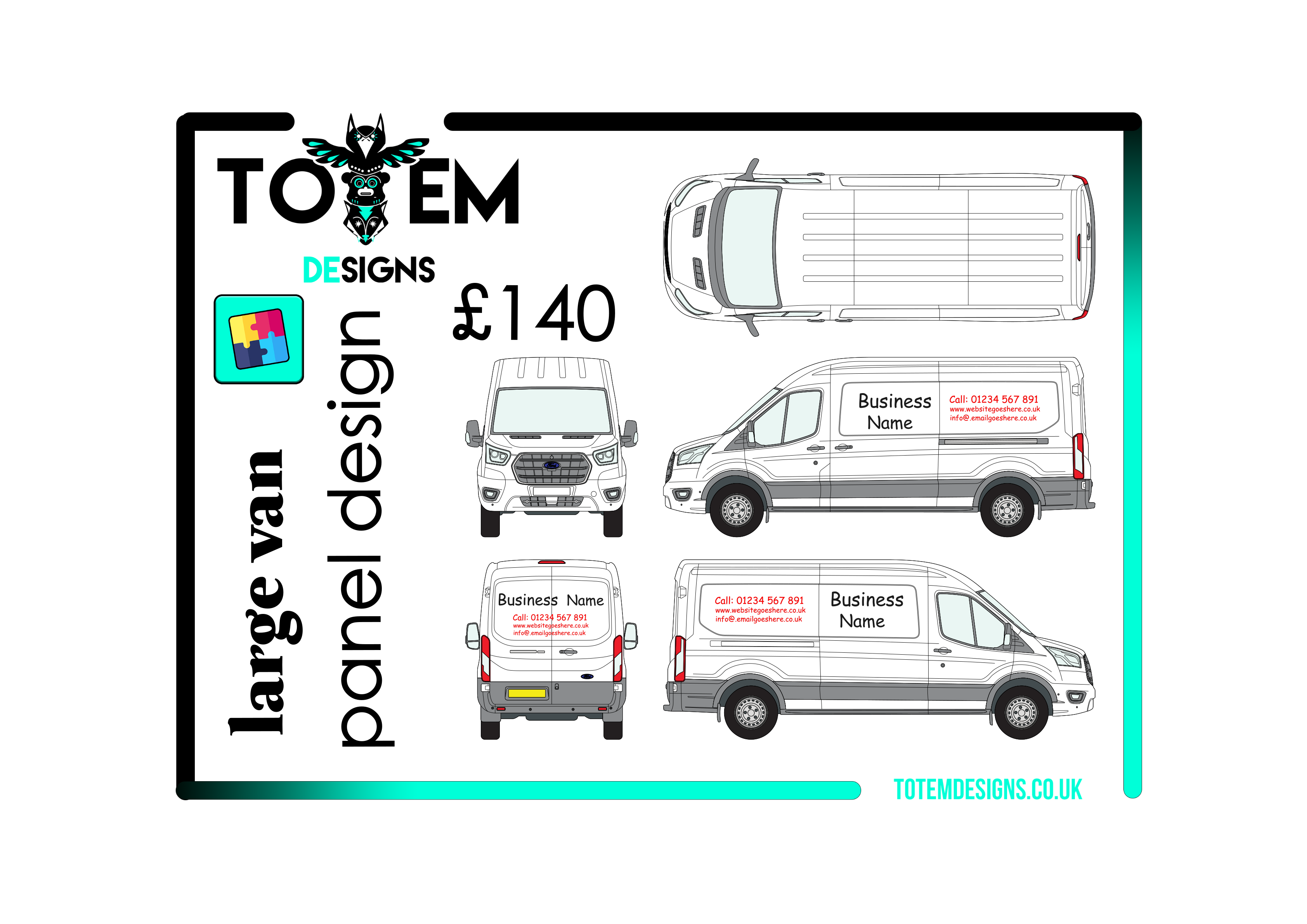 Self-Install Van Sign Kit – Small, Medium & Large Van sizes - panel themed template