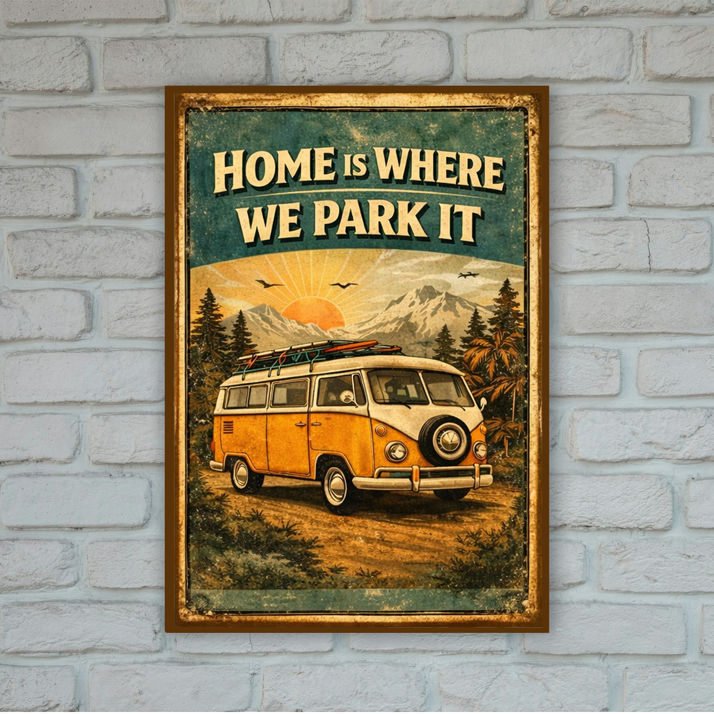 Classic camper van / adventure retro style A4 DIBOND aluminium printed sign board 