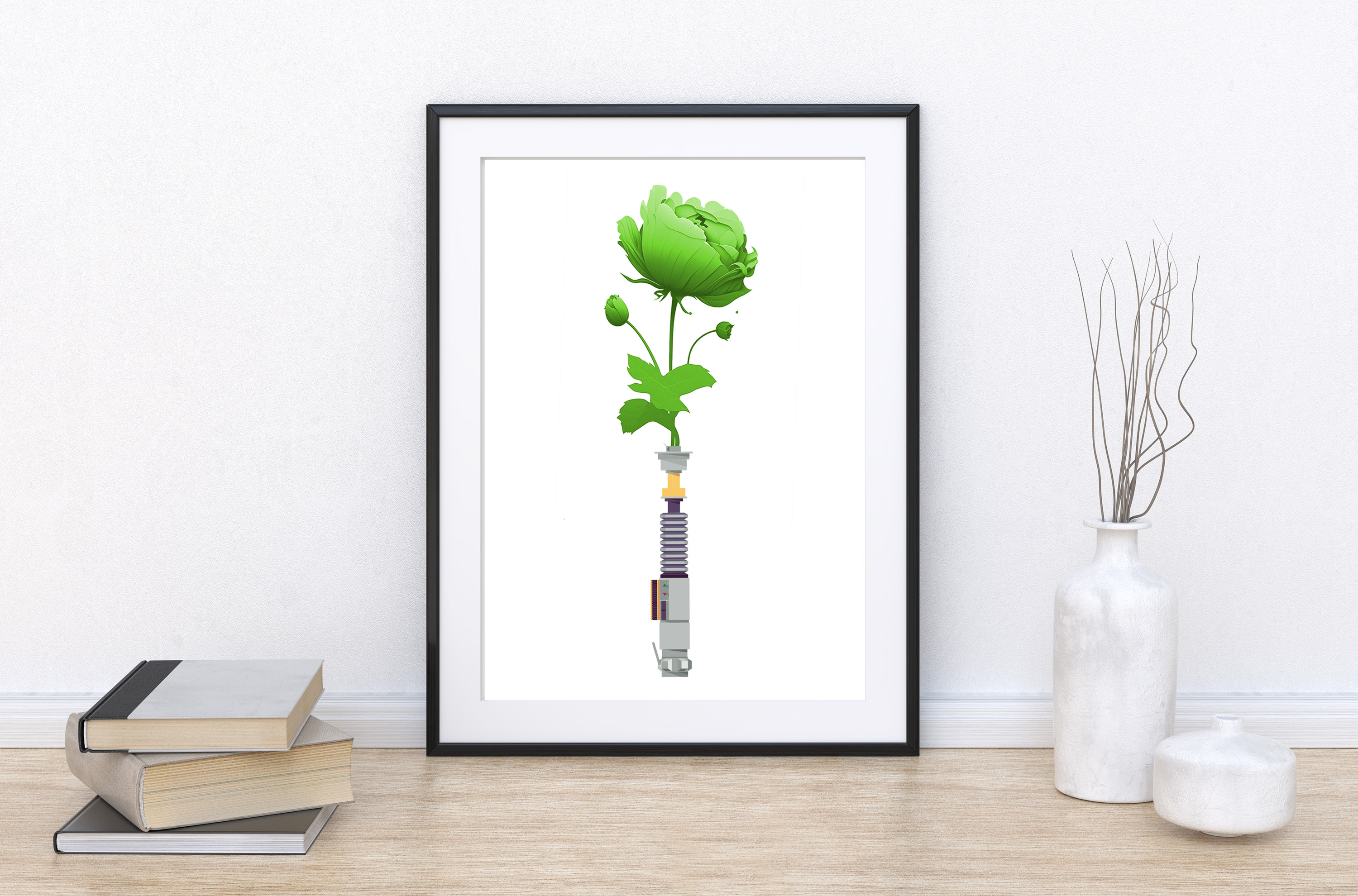 Green Floral Lightsaber Art Print
