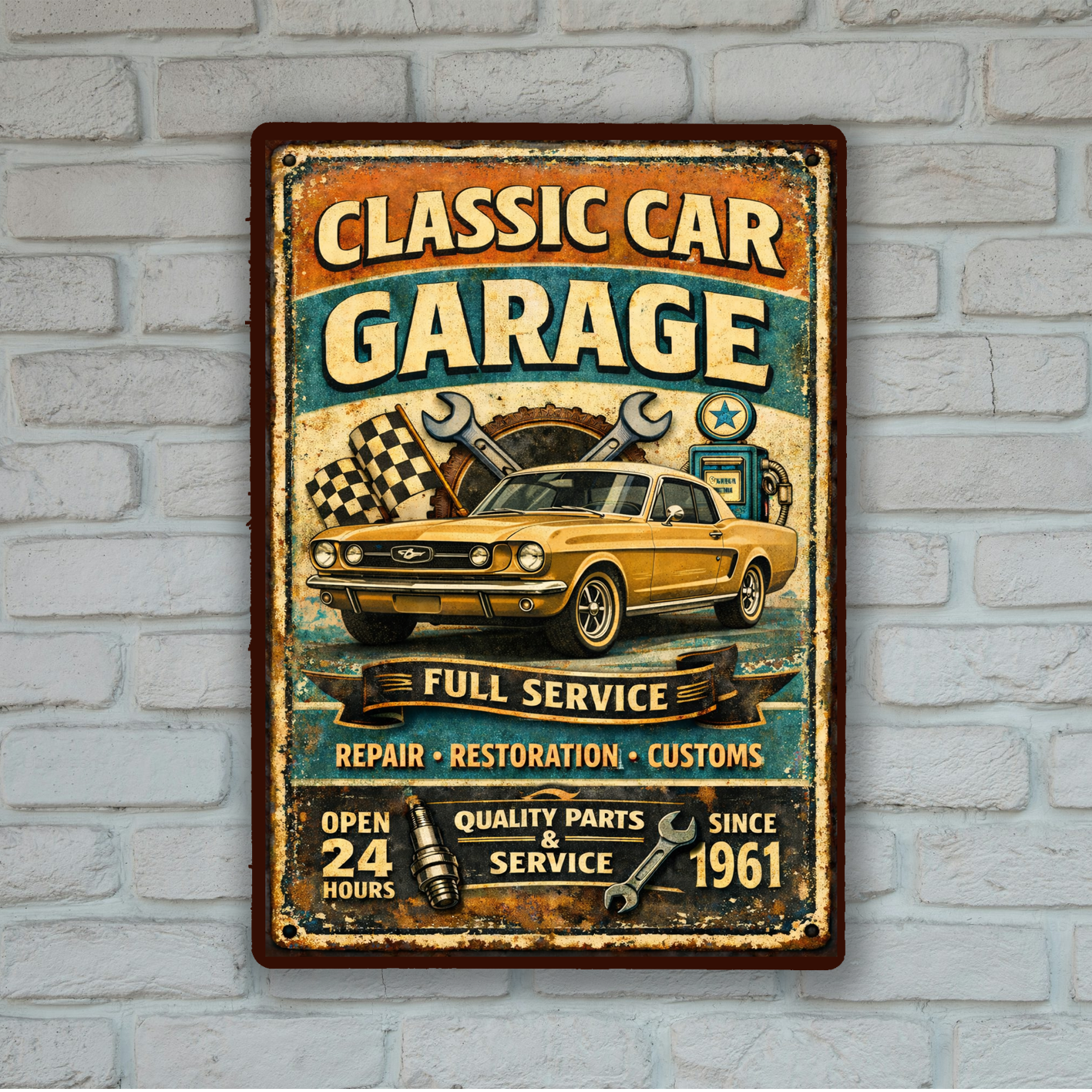 Classic Car Garage Metal Sign