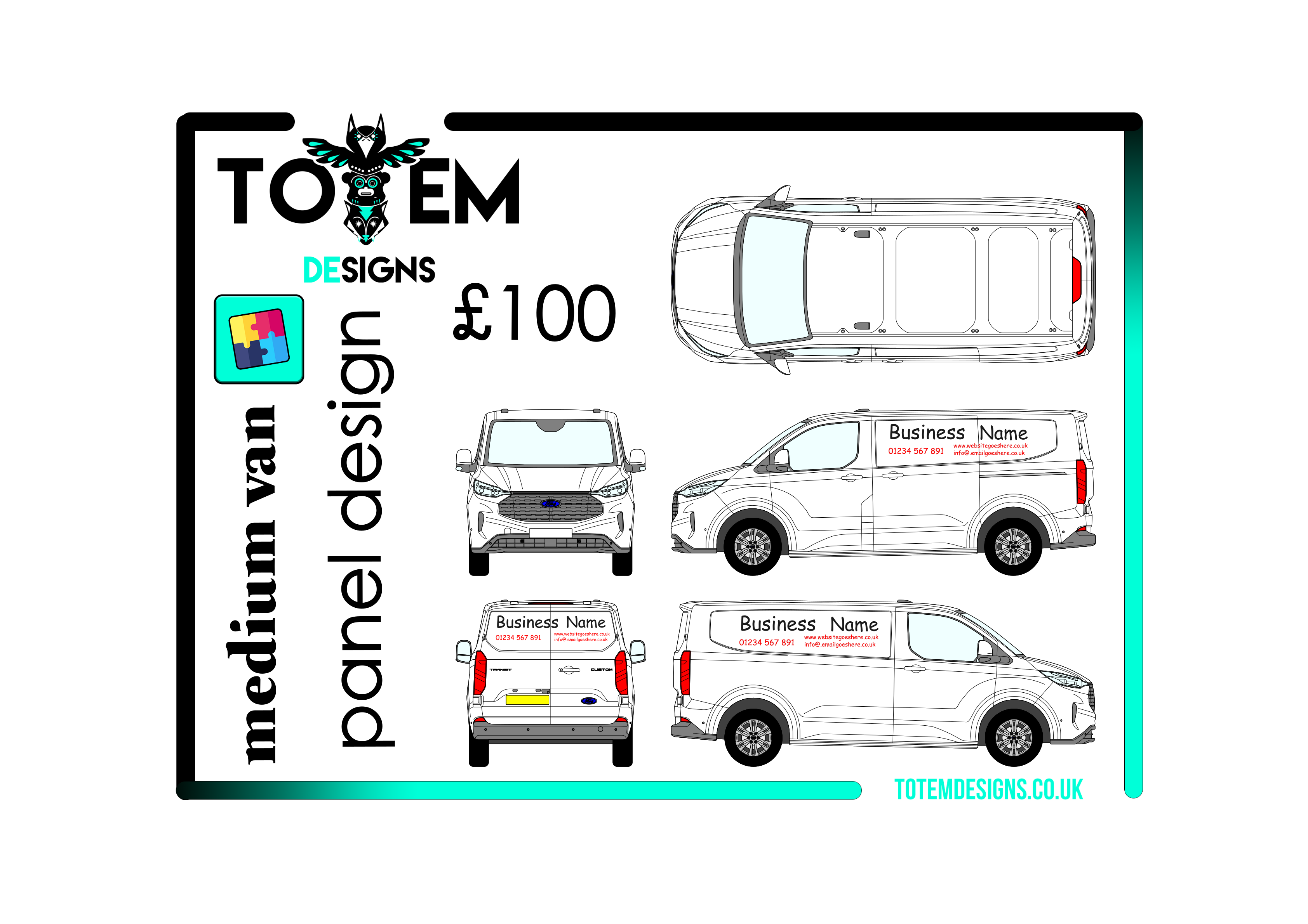 Self-Install Van Sign Kit – Small, Medium & Large Van sizes - panel themed template