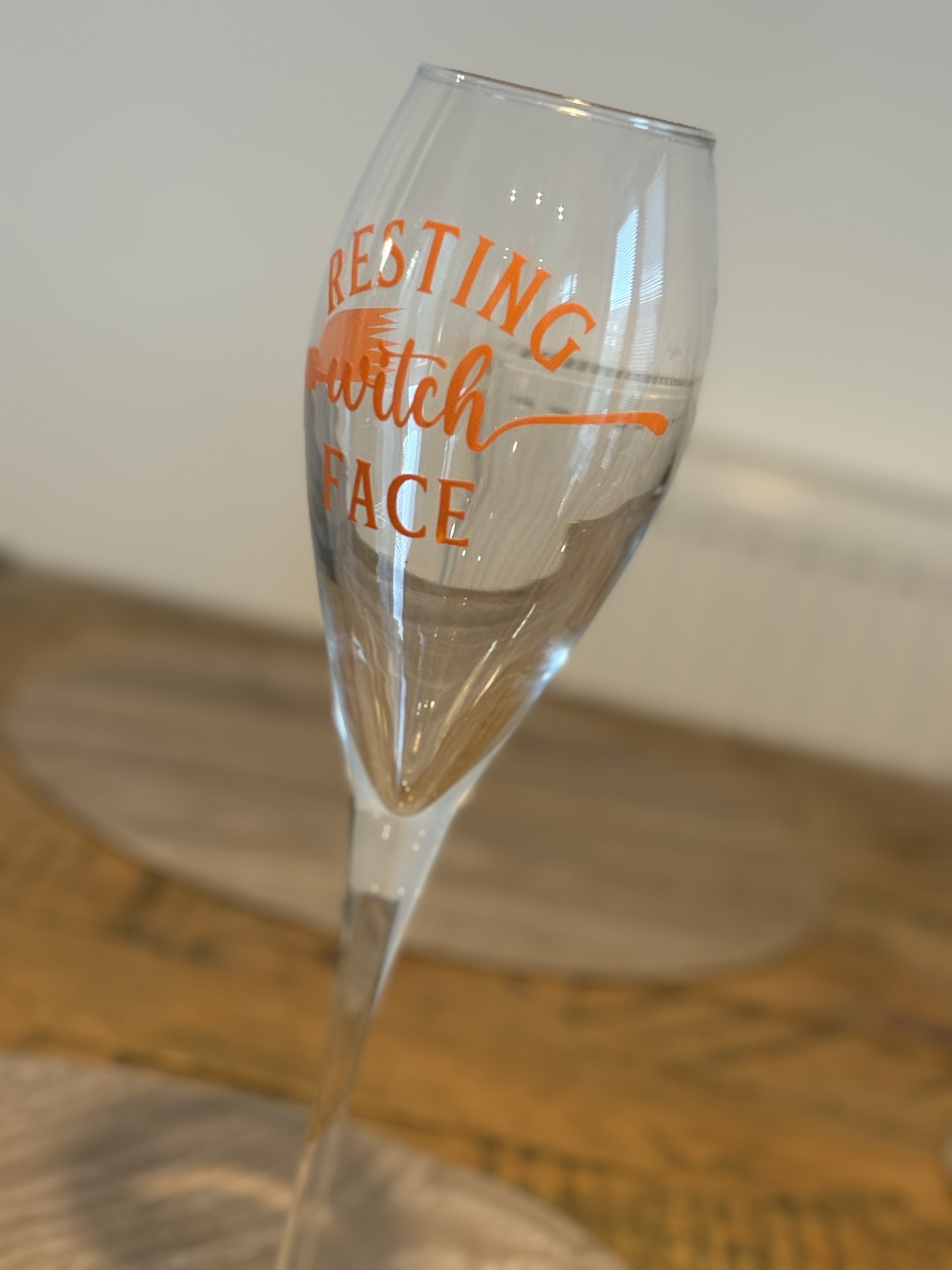 Resting Witch Face Champagne flute - Halloween themed - fun party gift