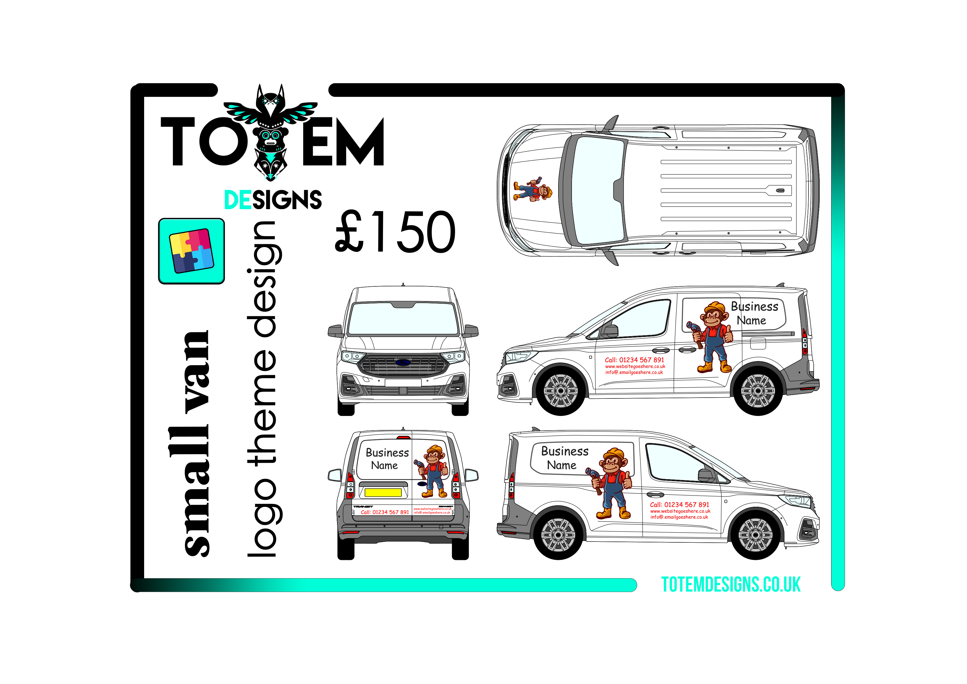 Self-Install Van Sign Kit – Small, Medium & Large Van sizes - logo themed template