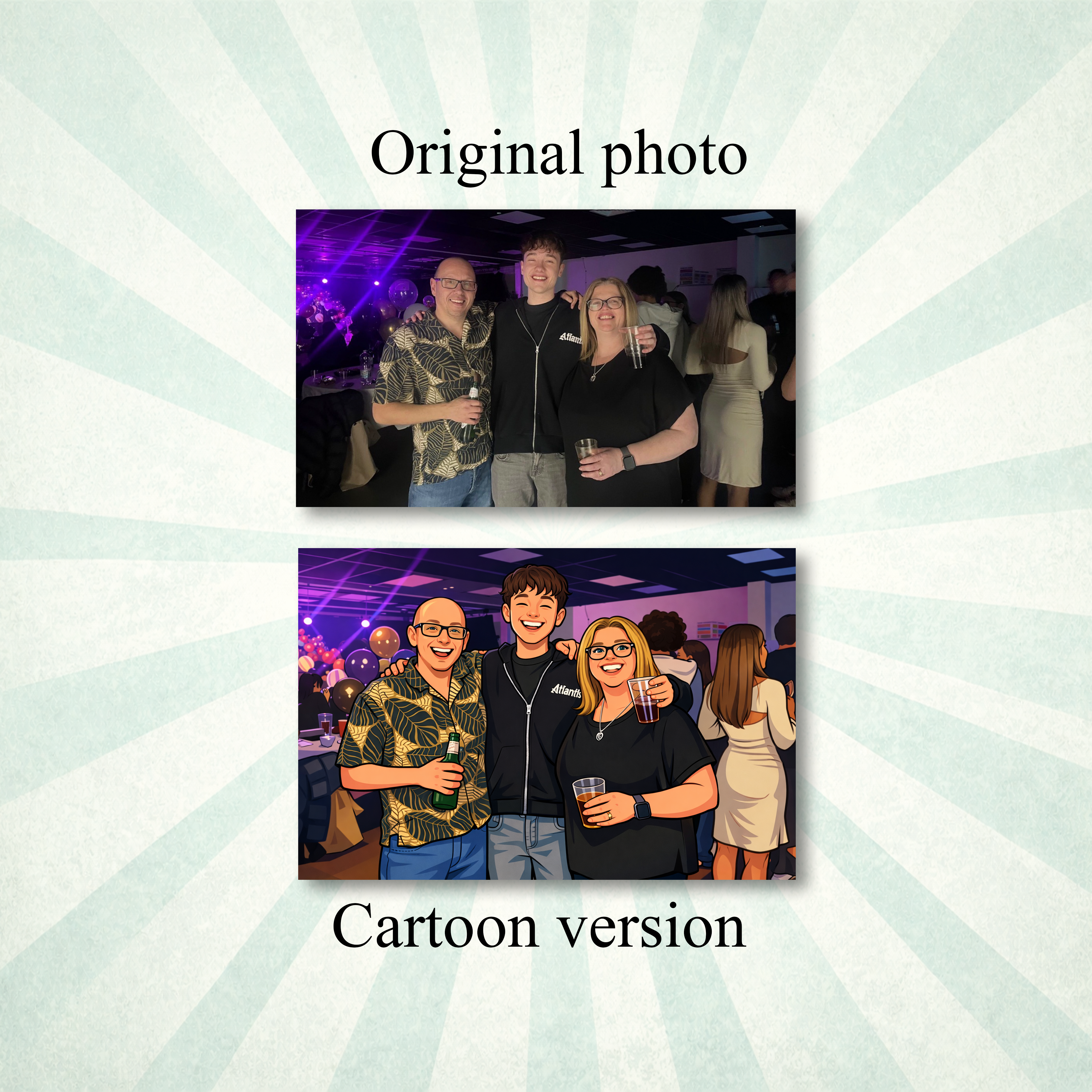 Turn any photo into a cartoon print wrapped onto a 50 by 40 cm canvas