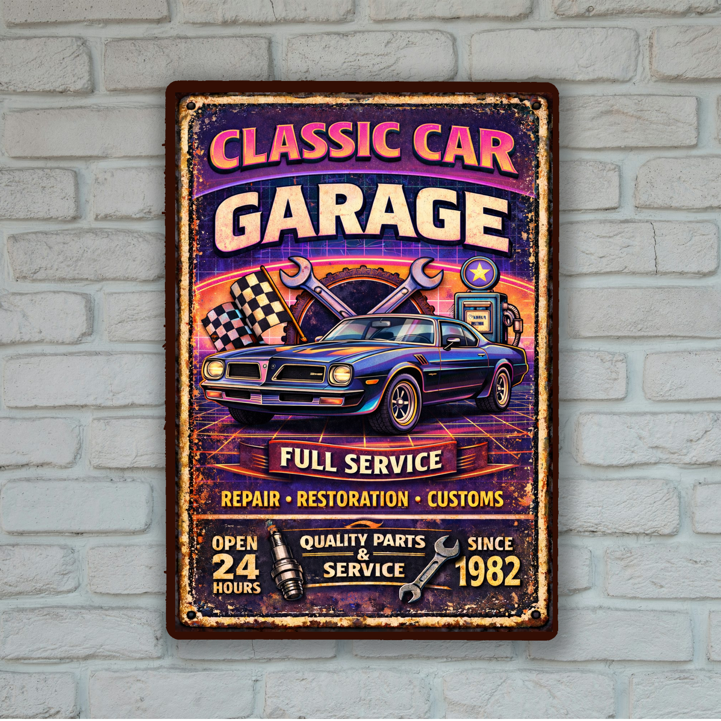 Classic Car Garage Metal Sign