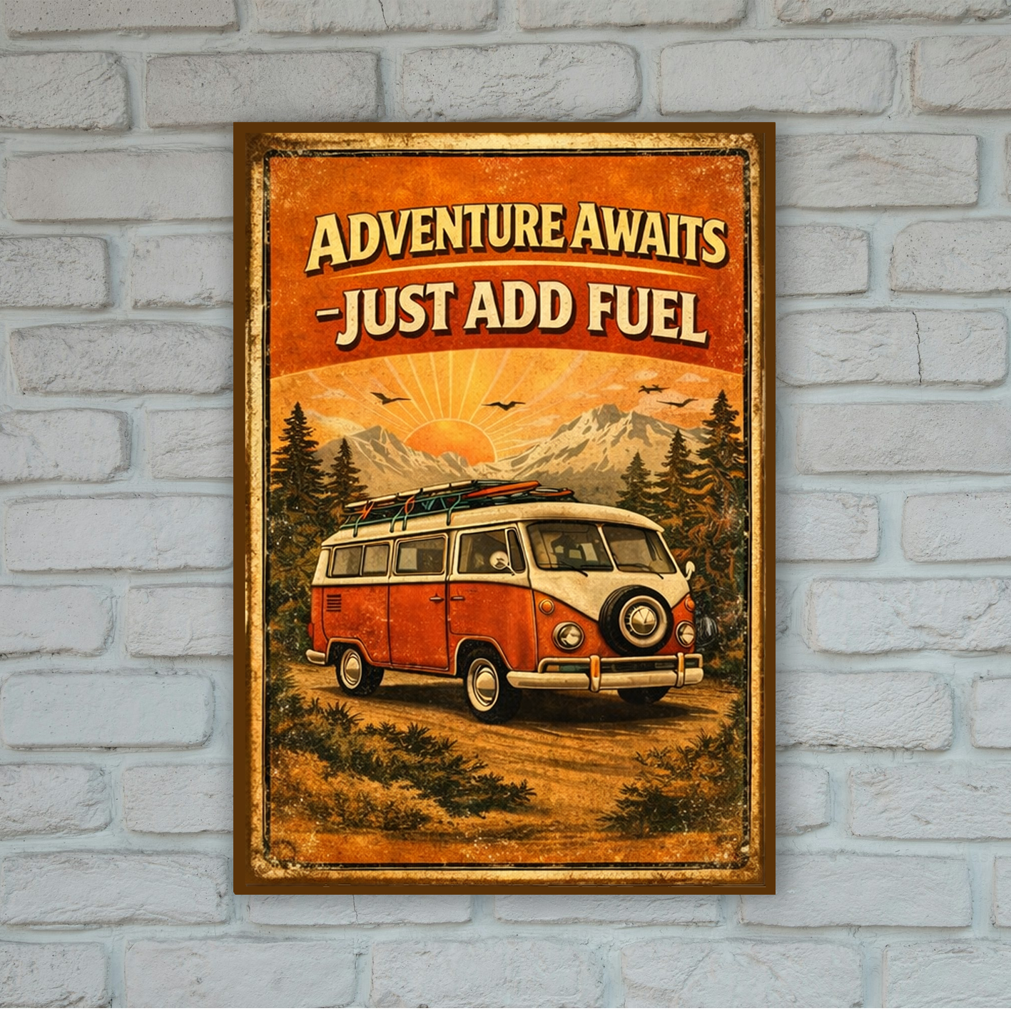 Classic camper van / adventure retro style A4 DIBOND aluminium printed sign board 