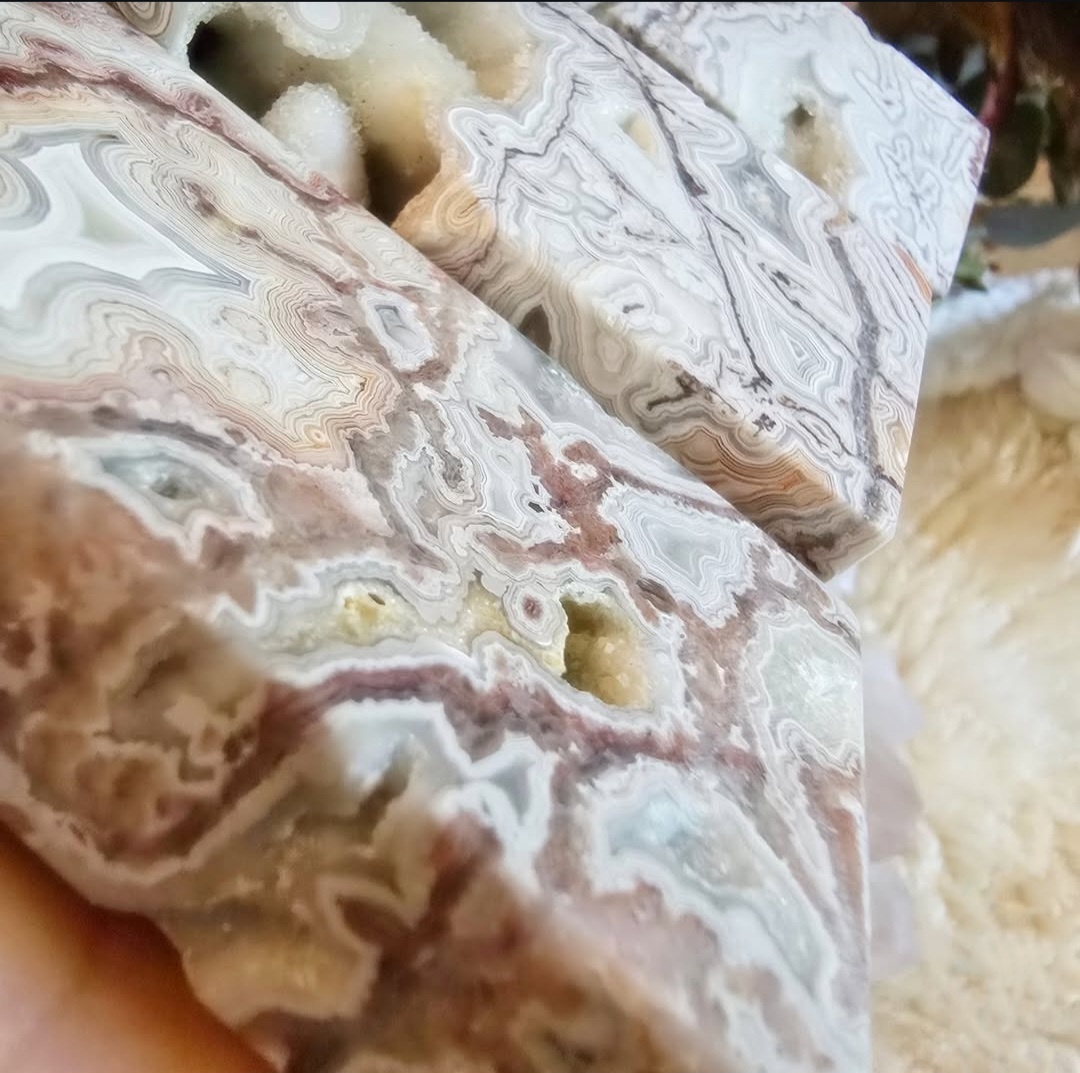 Mexican Crazy Lace Agate Towers Druzy Encrusted Caves