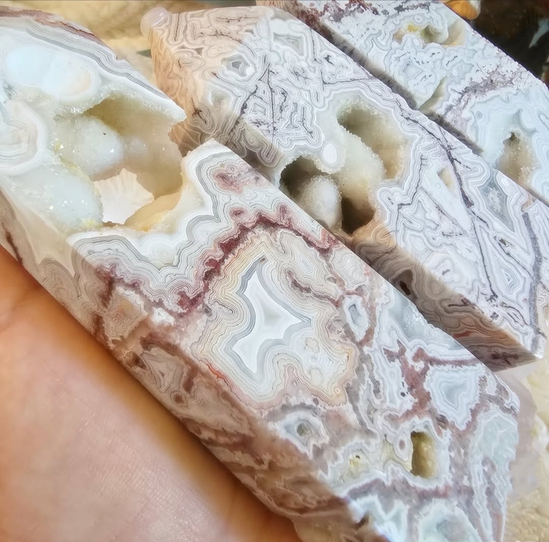 Mexican Crazy Lace Agate Towers Druzy Encrusted Caves
