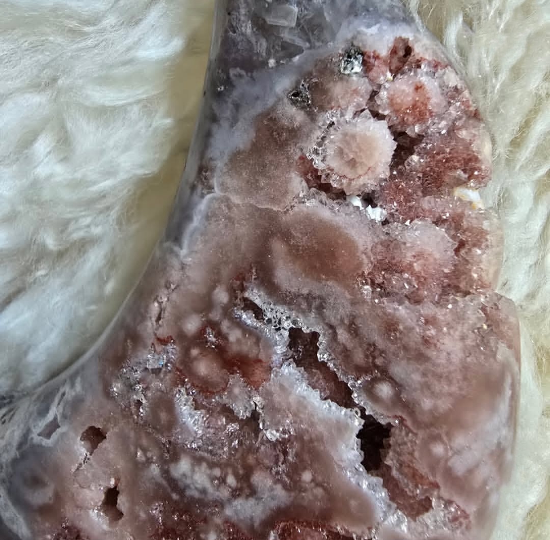 RARE Pink Amethyst Moon With Exceptional Sugar Druzy Pockets