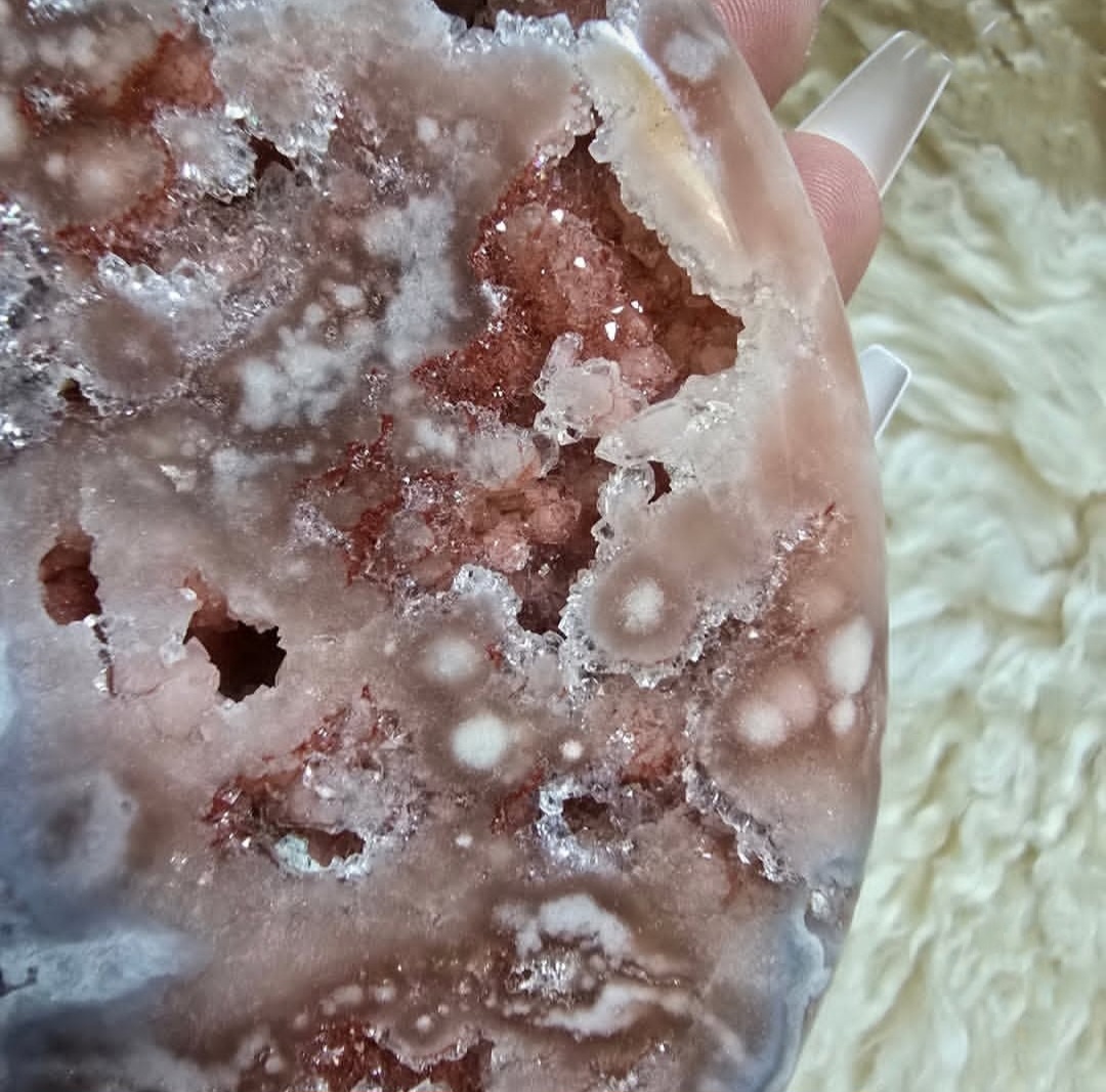 RARE Pink Amethyst Moon With Exceptional Sugar Druzy Pockets