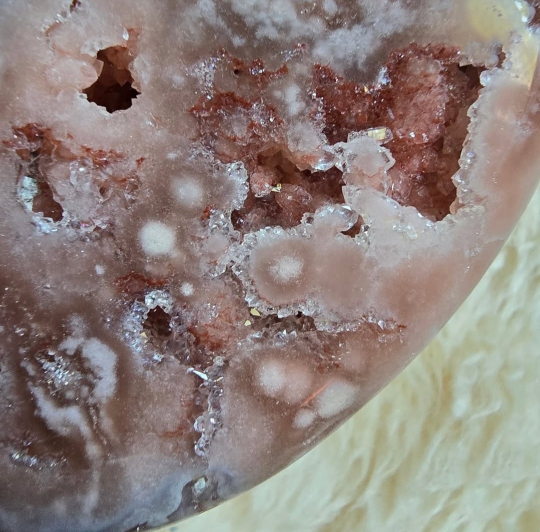 RARE Pink Amethyst Moon With Exceptional Sugar Druzy Pockets