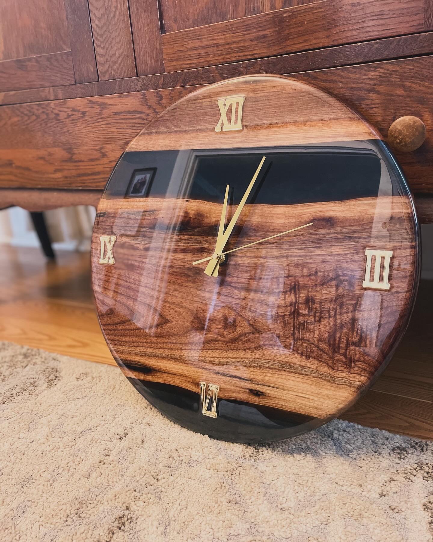 Custom Walnut Wood and Epoxy Clock