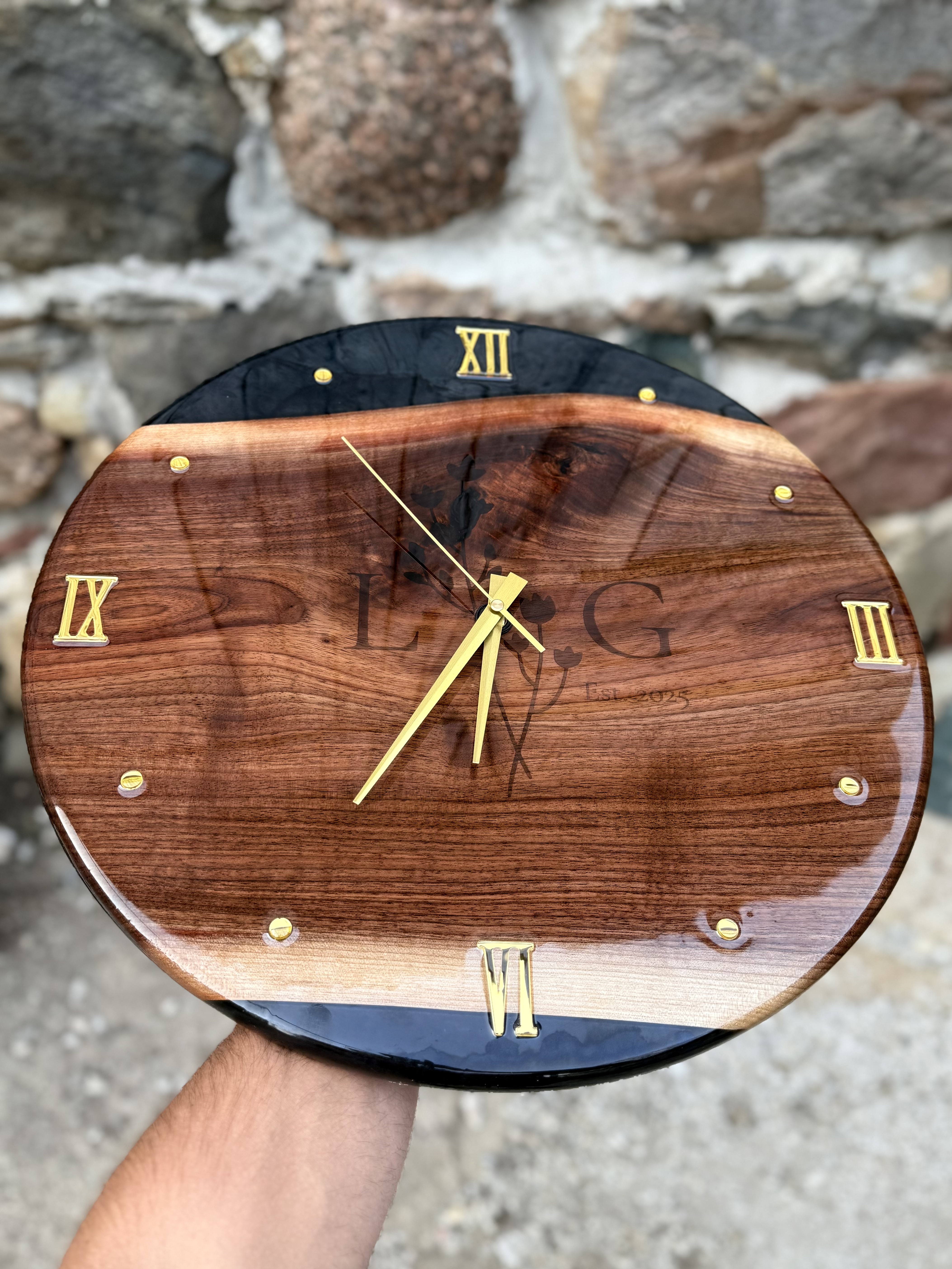 Custom Walnut Wood and Epoxy Clock