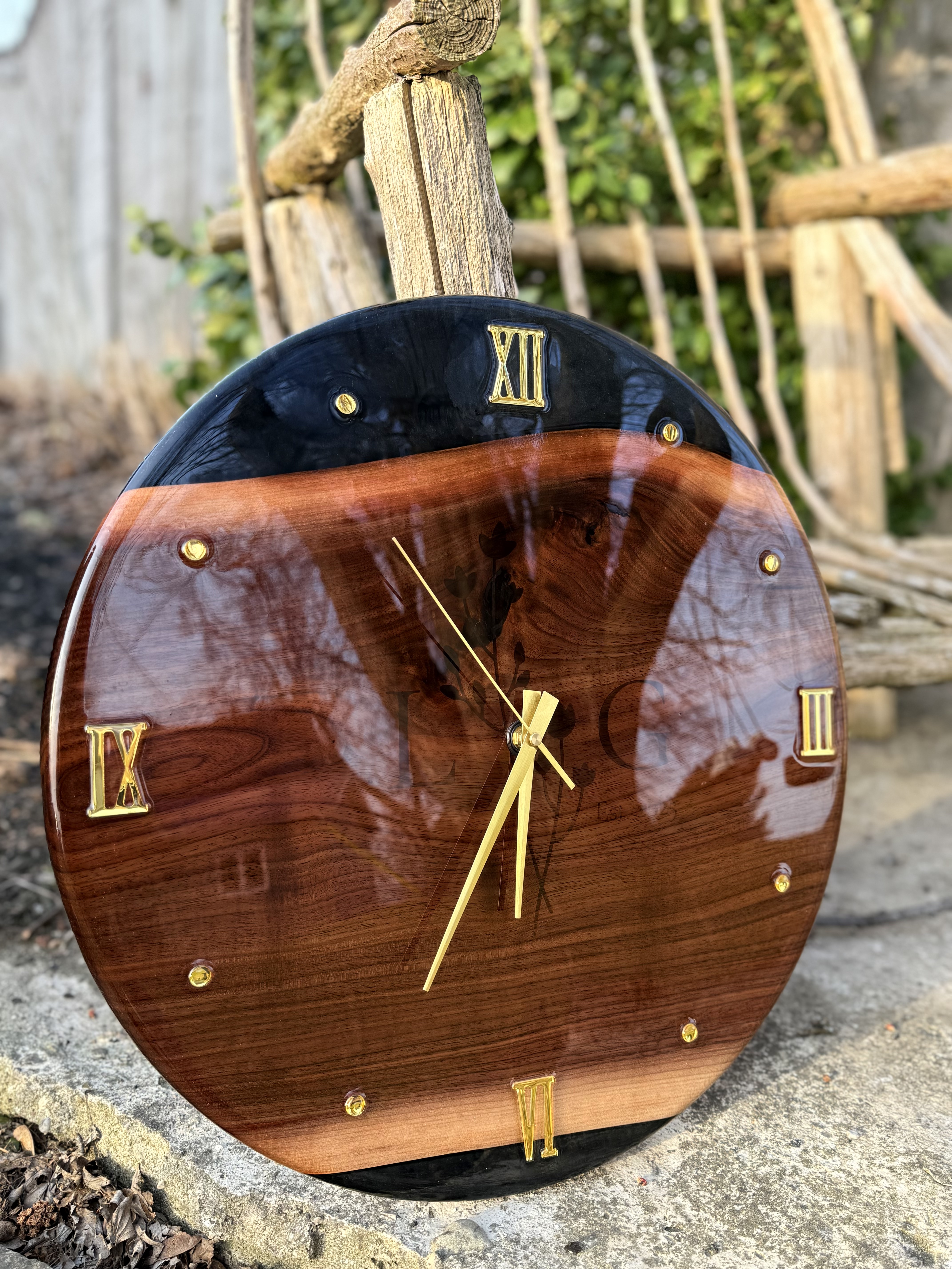 Custom Walnut Wood and Epoxy Clock