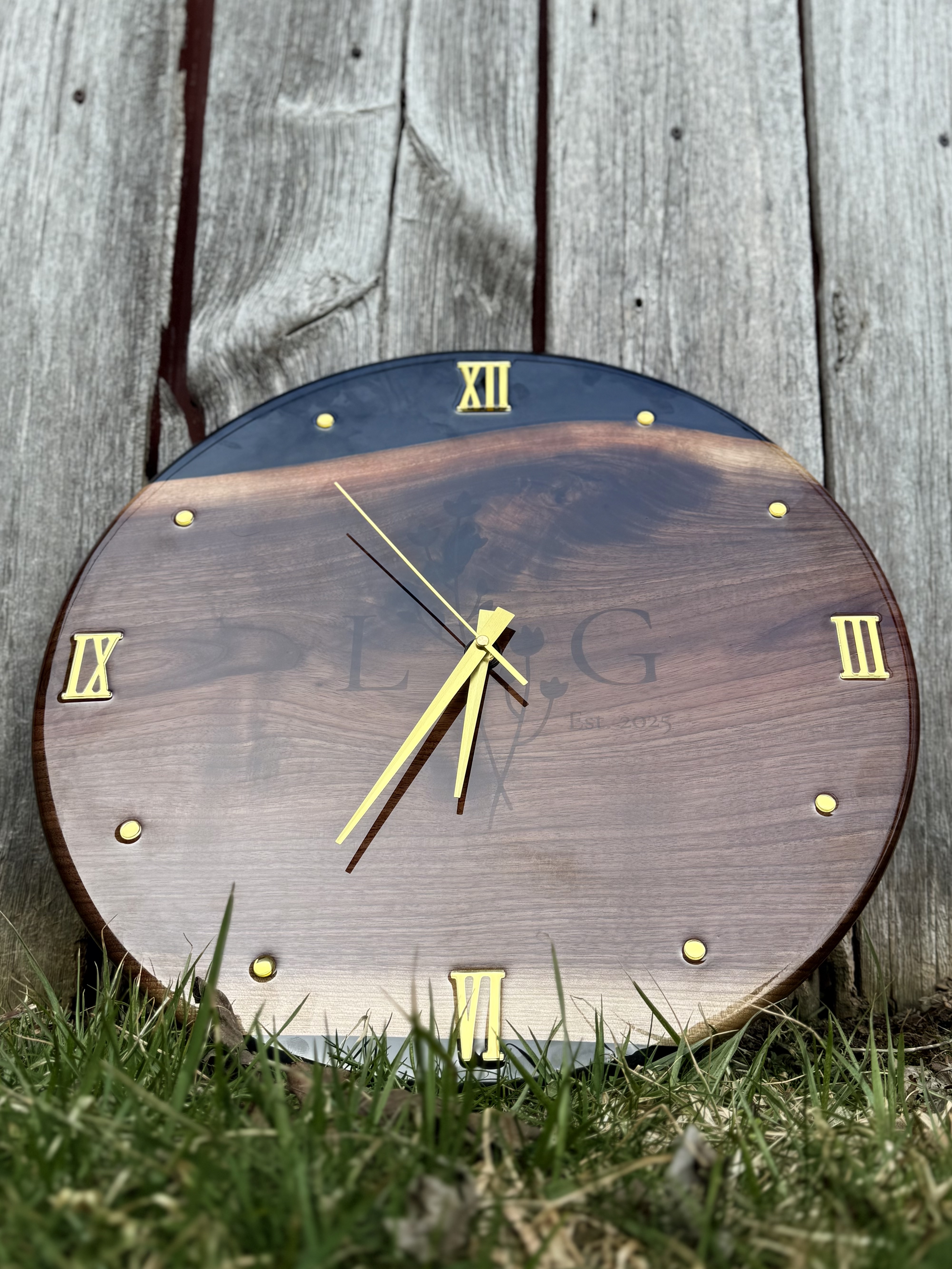 Custom Walnut Wood and Epoxy Clock
