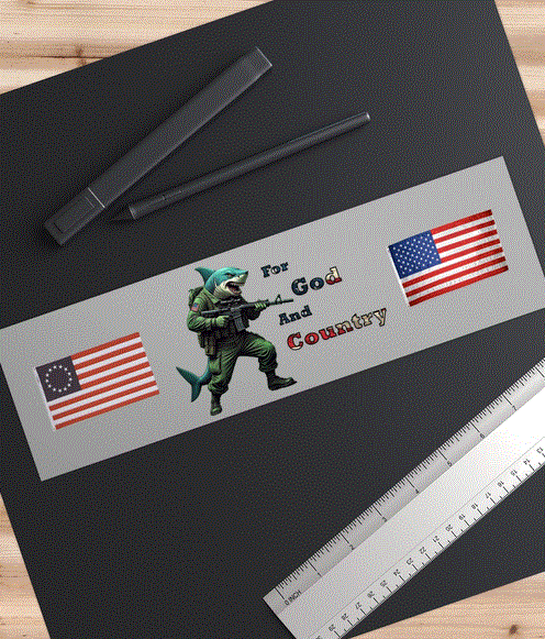 Bumper Sticker - For God and Country Shark