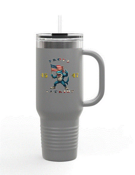 Travel Mug - Commemorative 45 47 Proud Patriot Shark Design, 40oz Insulated