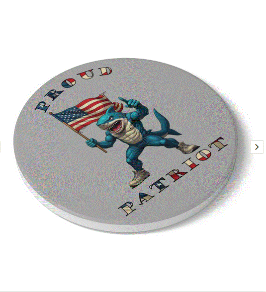 Ceramic Coaster - Proud Patriot Shark Design