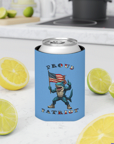 Can Cooler - Proud Patriot Shark Design