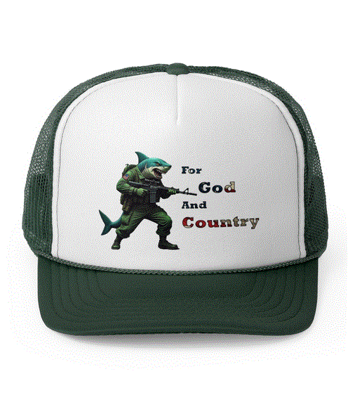 Trucker Cap - For God and Country Shark Design