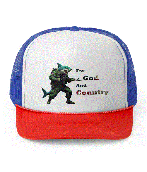 Trucker Cap - For God and Country Shark Design