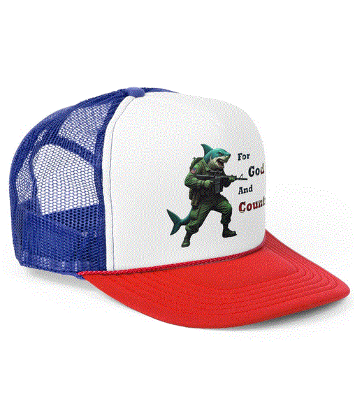 Trucker Cap - For God and Country Shark Design