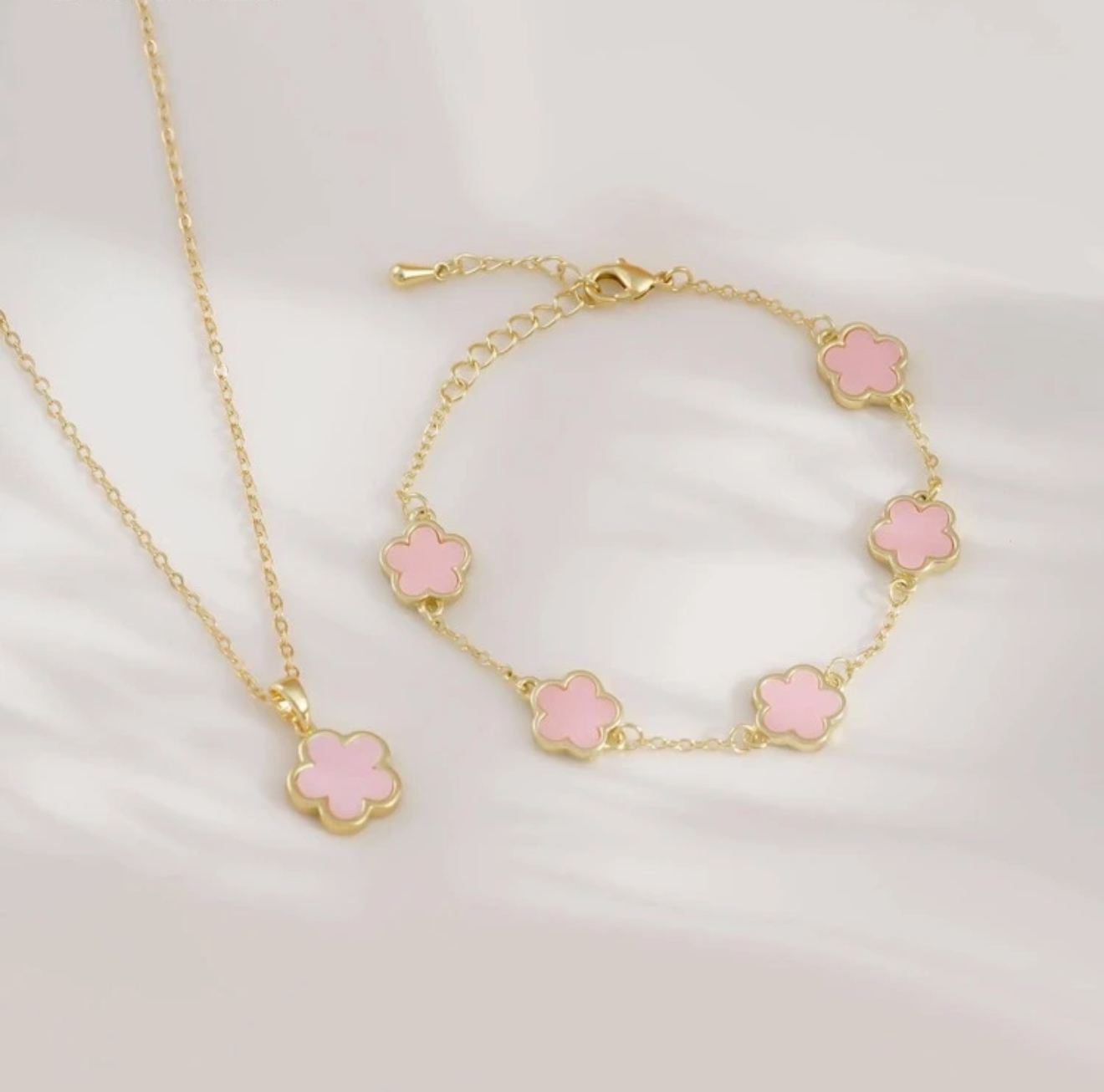 Pink Flower Jewelry Set