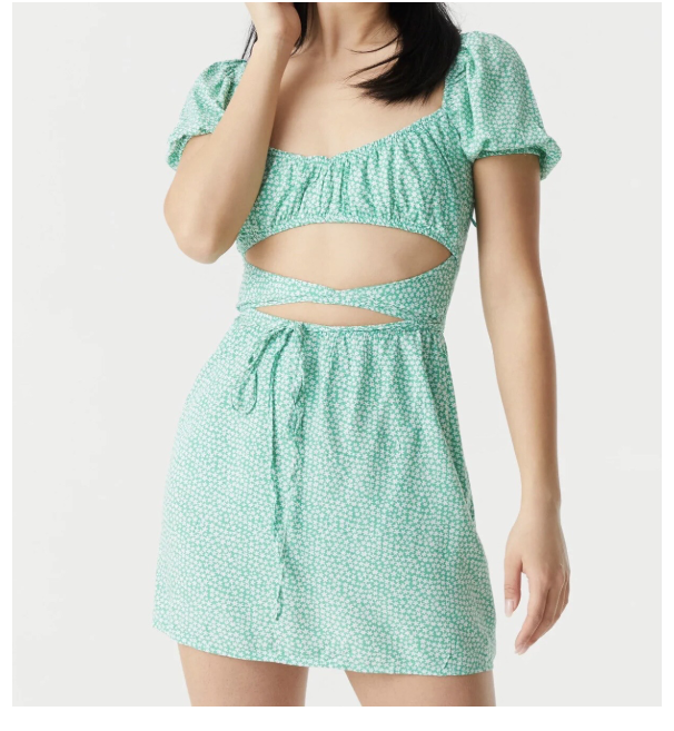 Green Floral Cutout Dress