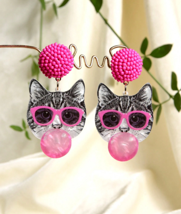 Pink Kitty Glam Earrings