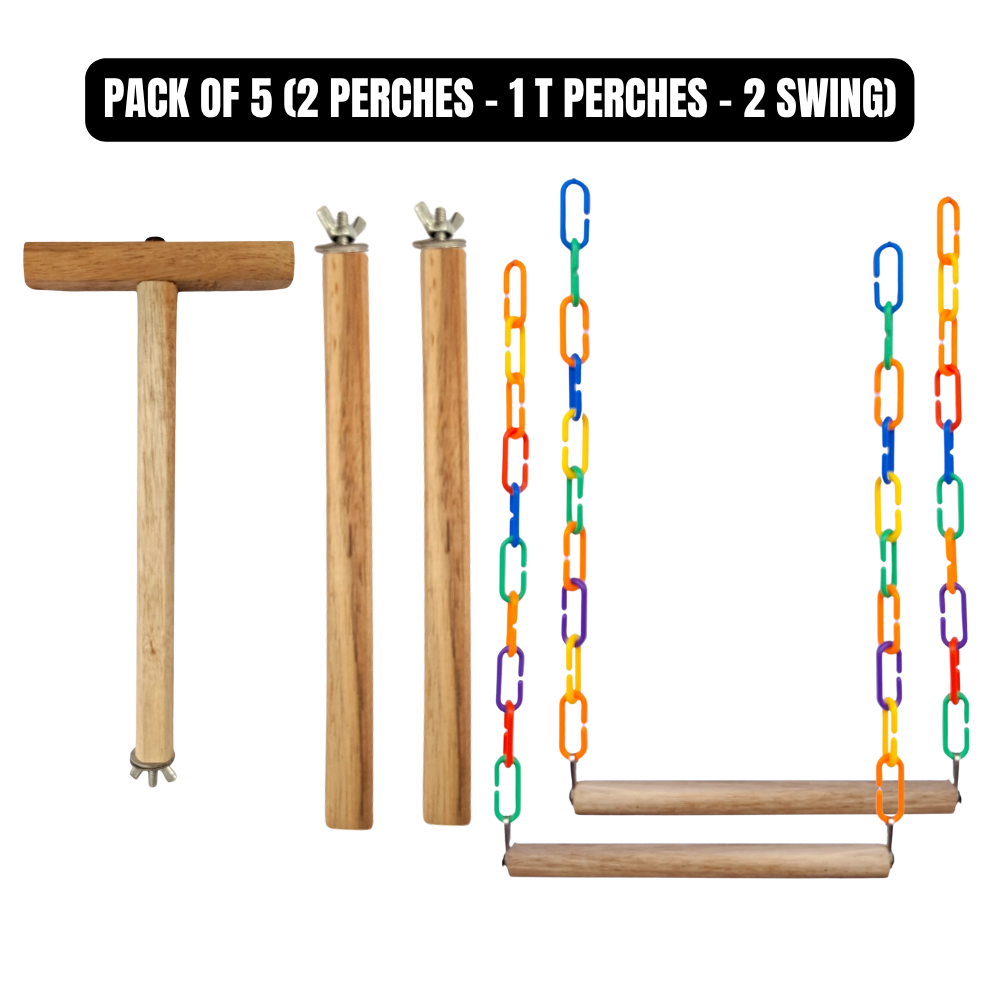 Bird Perch & Swing Set for Cage β Pine Wood Accessories for Budgies, Java Finches, Lovebirds & Small Birds | Multiple Combo Packs