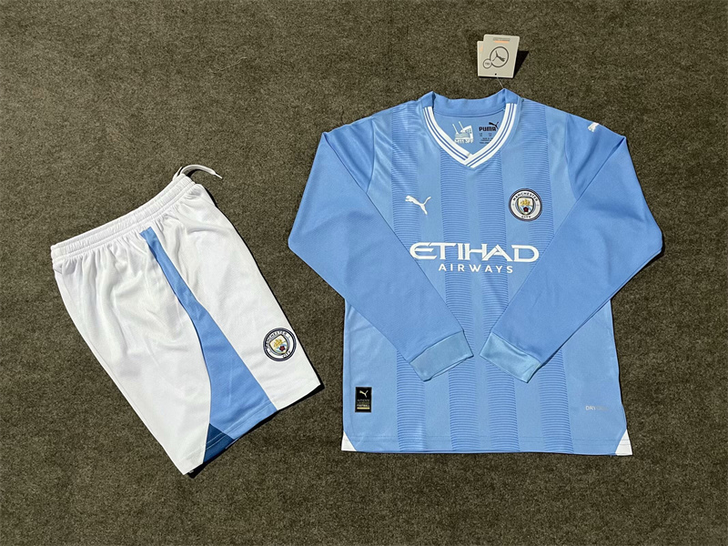 23-24 Man City Home long sleeve kids kit