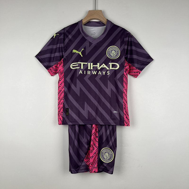 23-24 Man City Purple Goalkeeper kids kit