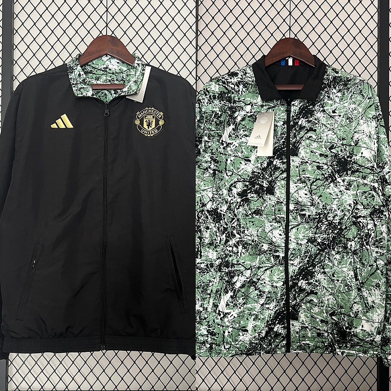24-25 Man United green and black Trench Coat Reversible