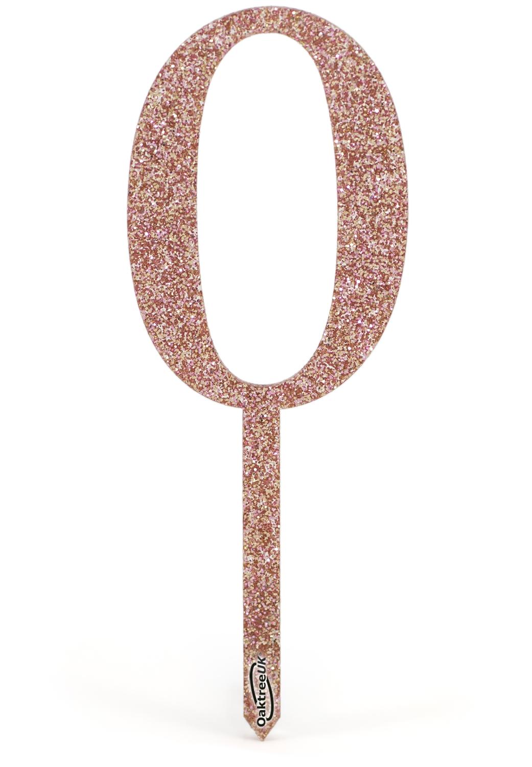Reusable Acrylic Sparkling Fizz Rose Gold Number 0 Cake Topper